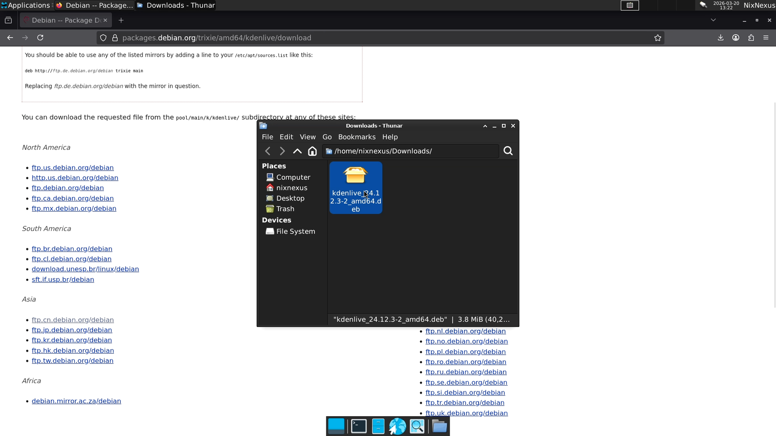 Thunar File Manager - Kdenlive.deb