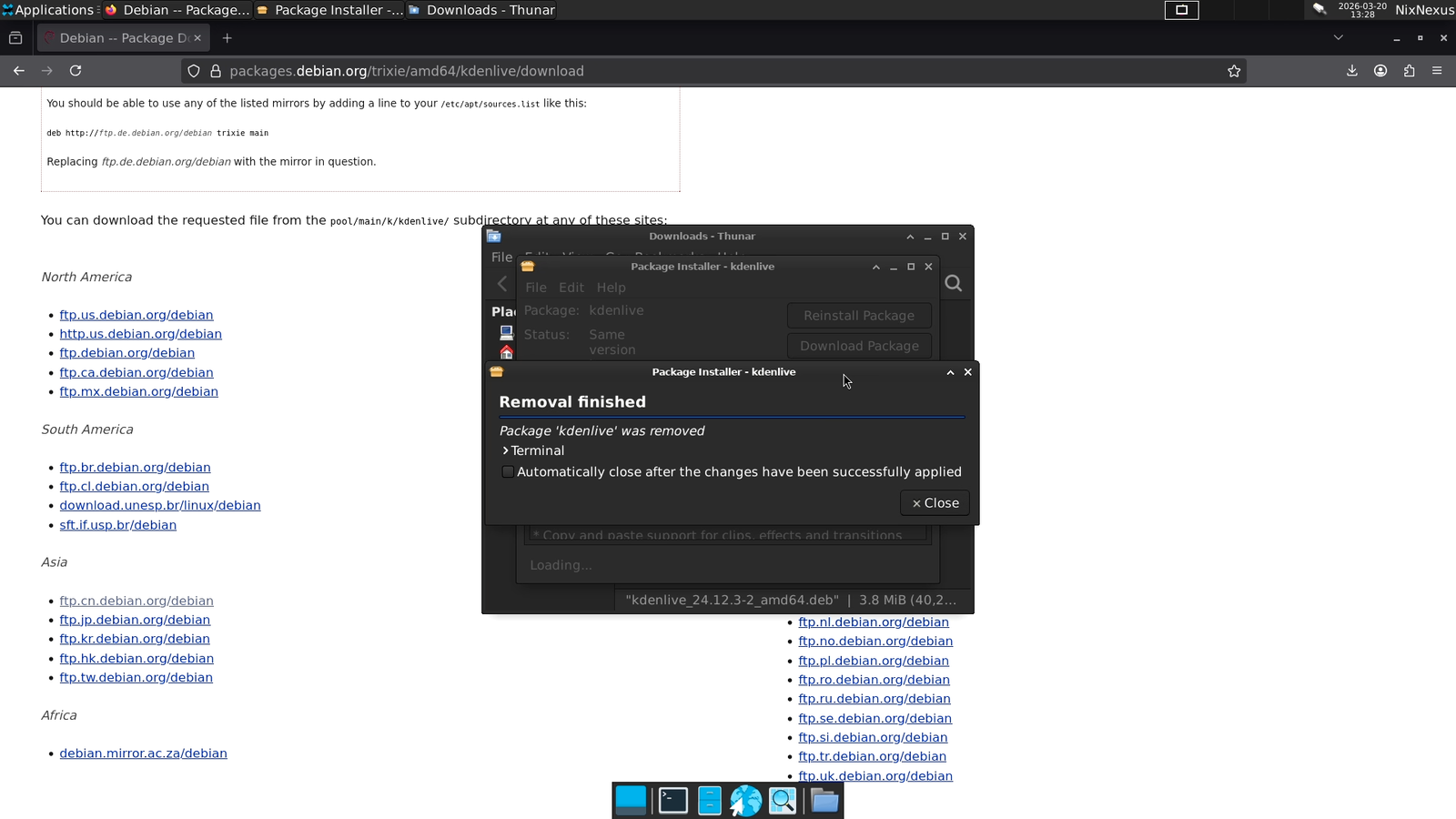 Kdenlive.deb Uninstalled using Gdebi